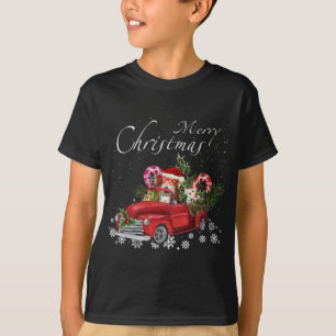 Cute Santa Fox Terrier Riding Red Truck Merry Chri T-Shirt