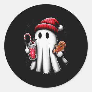 Cute Santa Ghost Drinking Coffee Ice Coffee Christ Classic Round Sticker