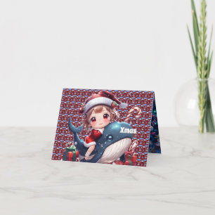 Cute Santa Girl in a Whale Costume Thank You Card