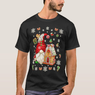 Cute Santa Gnomie With Gingerbread House & Snowfla T-Shirt