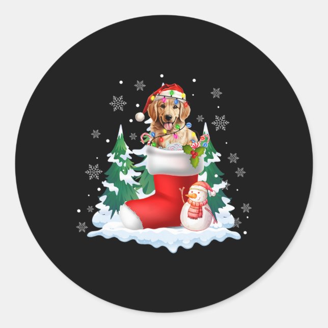 Cute Santa Golden Retriever In Christmas Socks Dog Classic Round Sticker (Front)
