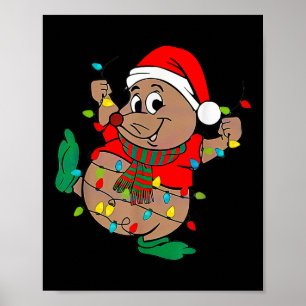 Cute Santa Gus Christmas Lights Poster