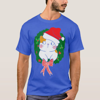 Cute Santa Hat Cat Christmas Wreath Xmas Gift T-Shirt