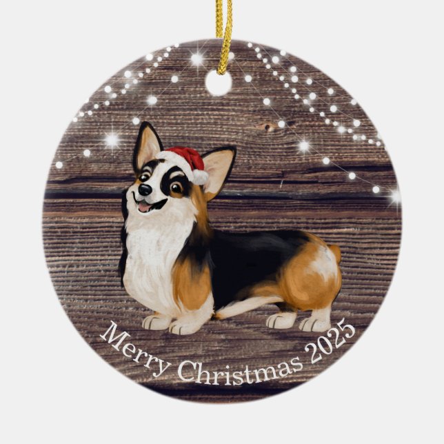 Cute Santa Hat Corgi Christmas   Ceramic Ornament (Front)