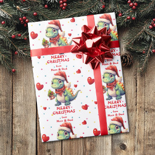 Cute Santa Hat Dinosaur Kids Christmas Wrapping Paper