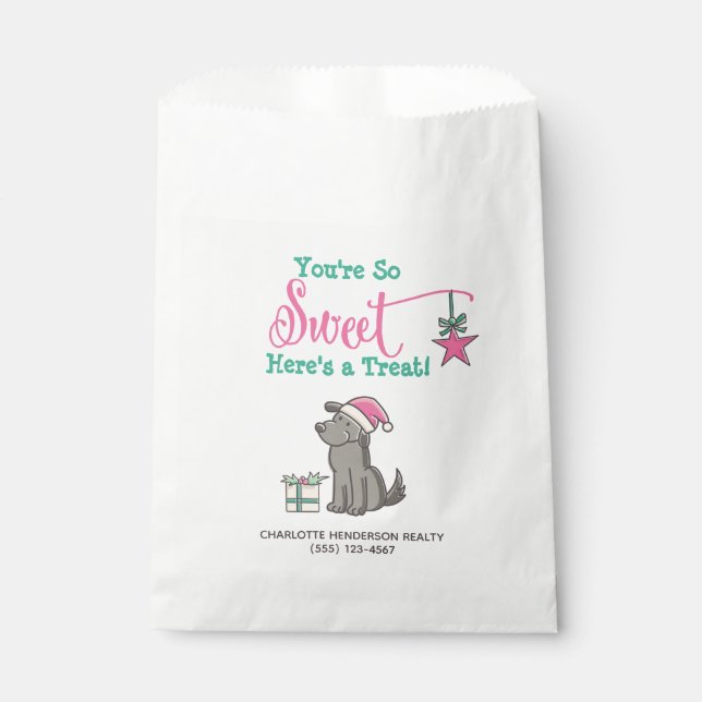 Cute Santa Hat Dog Here's a Treat Sweet Favour Bag (Front)