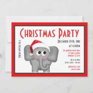 Cute Santa Hat Elephant - Christmas Invitations