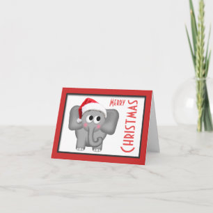 Cute Santa Hat Elephant "Merry Christmas" Card