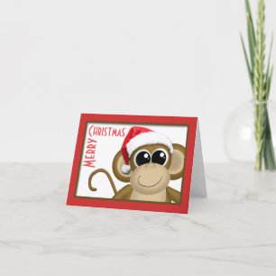 Cute Santa Hat Monkey "Merry Christmas Card" Holiday Card