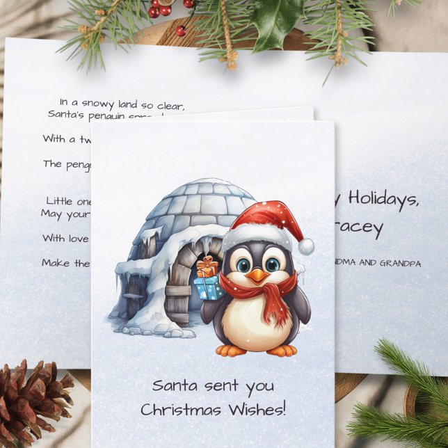 Cute Santa Hat Penguin Snowflakes Kids Christmas Holiday Card (Creator Uploaded)
