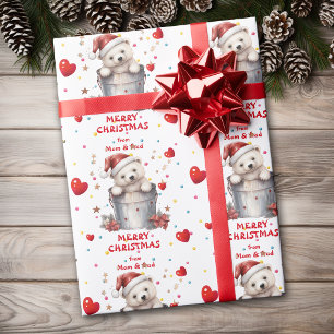 Cute Santa Hat Polar Bear Cub Kids Christmas Wrapping Paper