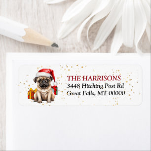 Cute Santa Hat Pug Puppy Gifts Return Address