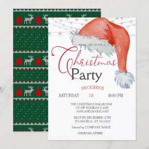Cute Santa Hat String Lights Christmas Company Invitation