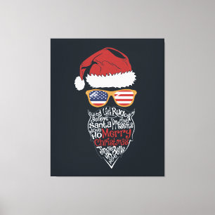 Cute Santa Hat USA Flag Sunglasses and Christmas Canvas Print