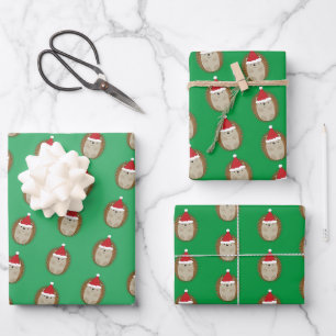 Cute Santa Hedgehog Wrapping Paper Sheet