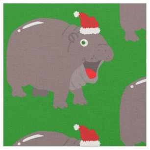 cute santa hippo christmas hippopotamus fabric