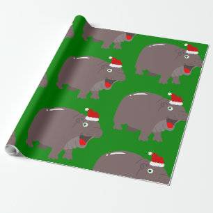 cute santa hippo christmas hippopotamus wrapping paper
