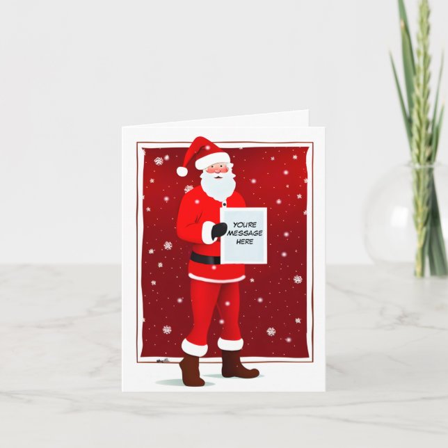 Cute Santa Holding a Sign Personalized Messages Thank You Card (Front)