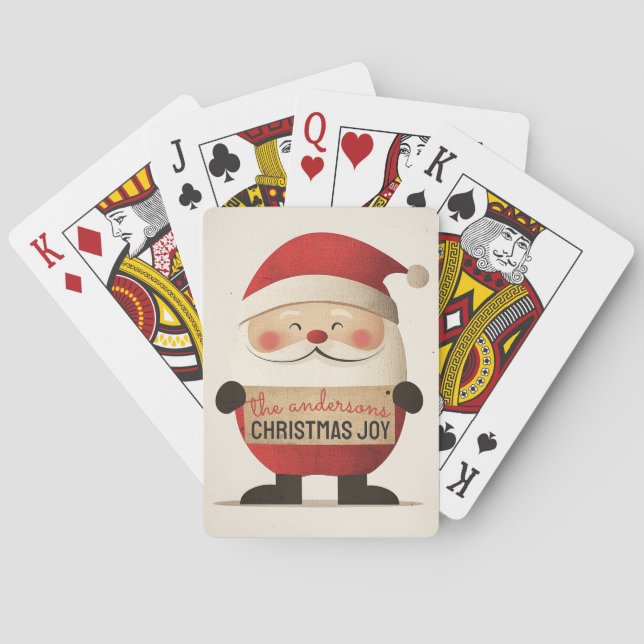 Cute Santa Holding Customizable Banner Playing Cards (Back)
