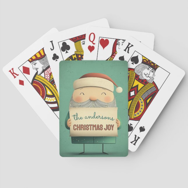 Cute Santa Holding Customizable Banner Playing Cards (Back)