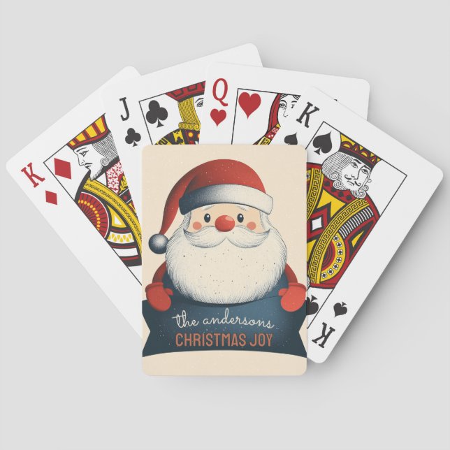 Cute Santa Holding Customizable Banner Playing Cards (Back)