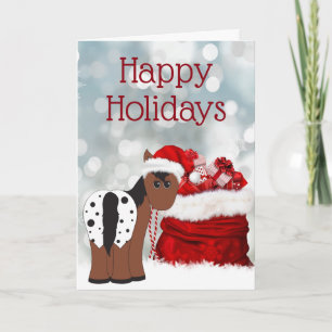 Cute Santa Horse n Gifts Happy Holidays Christmas Holiday Card
