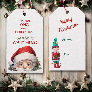 Cute Santa is Watching Christmas Gift Tags