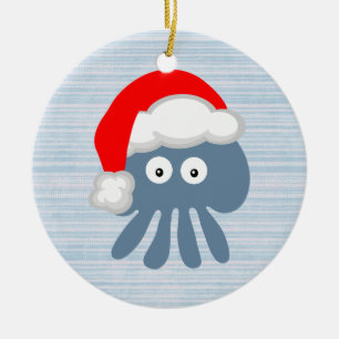 Cute Santa Jellyfish Ceramic Ornament