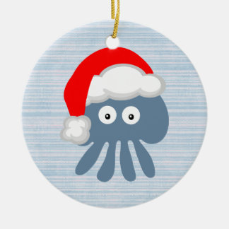 Cute Santa Jellyfish Ceramic Ornament