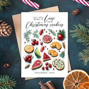 Cute Santa Love And Cookies Red Green Watercolor Holiday Card