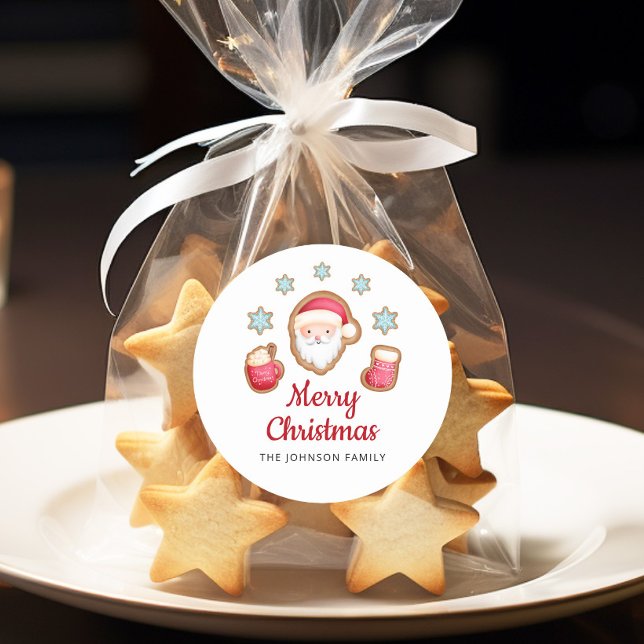 Cute Santa Merry Christmas Classic Round Sticker (Cute Santa Merry Christmas Classic Round Sticker)