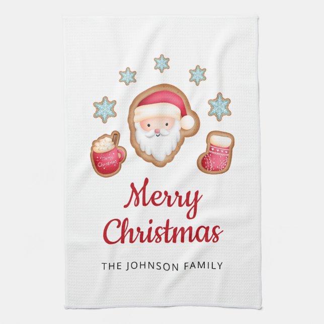Cute Santa Merry Christmas Kitchen Towel (Vertical)
