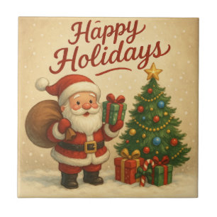 cute santa merry christmas tile