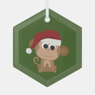 Cute Santa Monkey  Glass Ornament