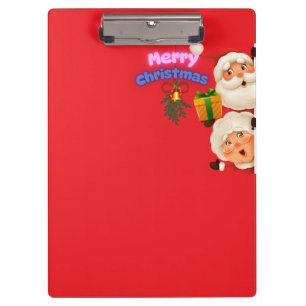 Cute Santa & Mrs. Claus Merry Christmas Greeting Clipboard