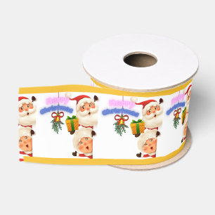 Cute Santa & Mrs. Claus Merry Christmas Greeting Grosgrain Ribbon