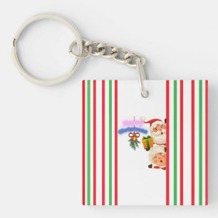 Cute Santa & Mrs. Claus Merry Christmas Greeting  Keychain