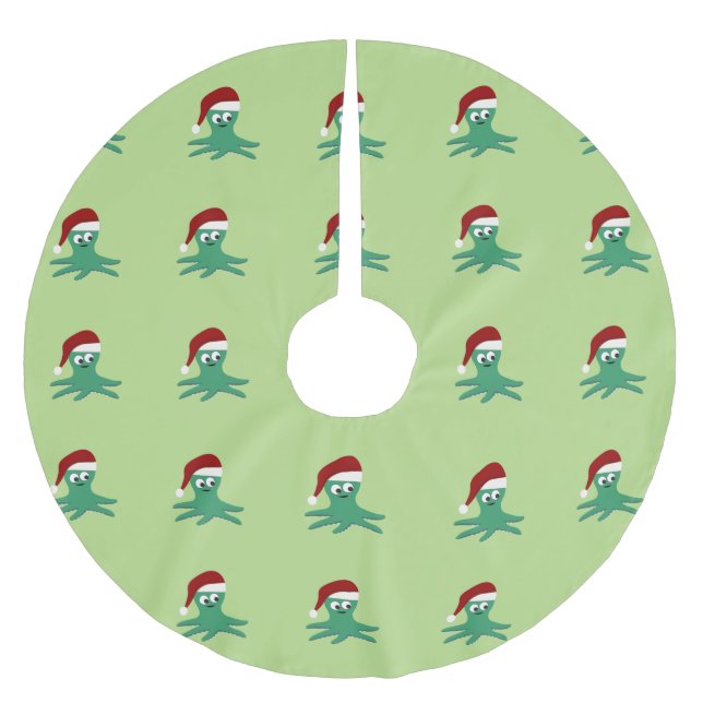 Cute Santa Octopus Brushed Polyester Tree Skirt (Front)