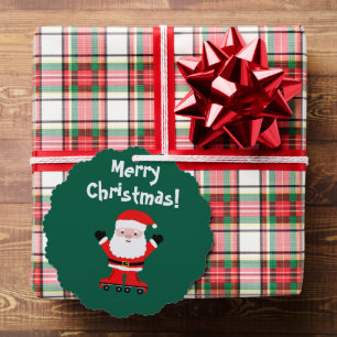 Cute Santa on roller skates paper Christmas Ornament Card