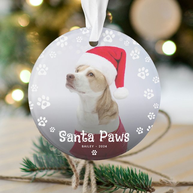 Cute Santa Paws Pet Christmas Photo Ornament (Creator Uploaded)