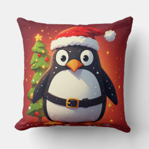 🎁 Cute Santa Penguin Christmas Holiday Style 🐧 Throw Pillow
