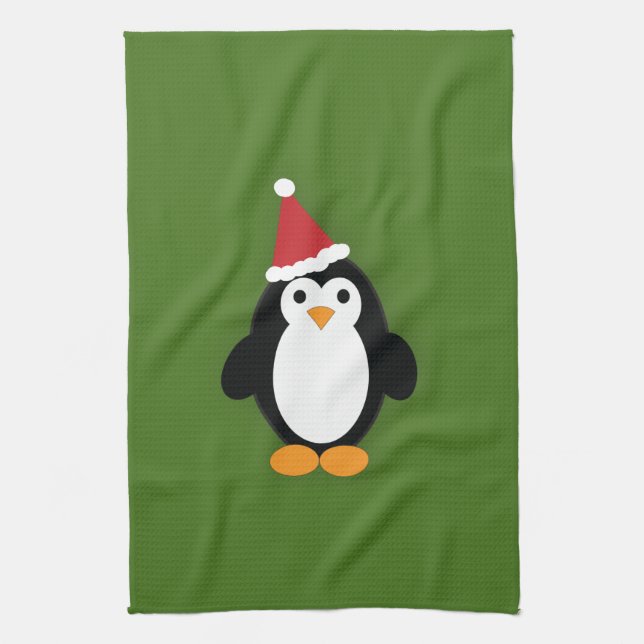Cute Santa Penguin Kitchen Towel (Vertical)