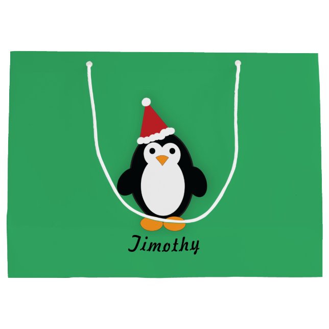 Cute Santa Penguin Large Gift Bag (Back)