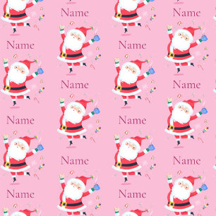 Cute Santa Personalize Name Pink Wrapping Paper