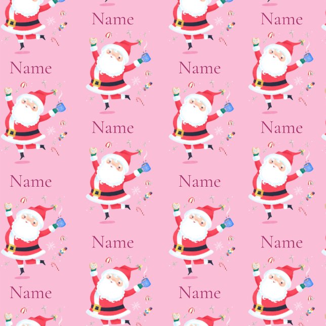 Cute Santa Personalize Name Pink Wrapping Paper (Creator Uploaded)