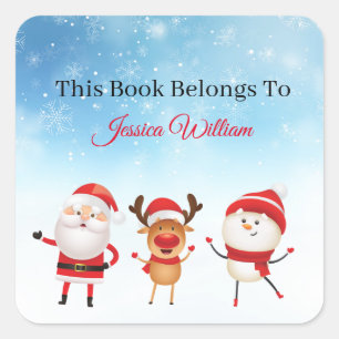 Cute Santa Personalized Bookplate Label for Books