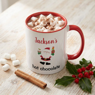 Cute Santa Personalized Kids Christmas Hot Cocoa Two-Tone Coffee Mug