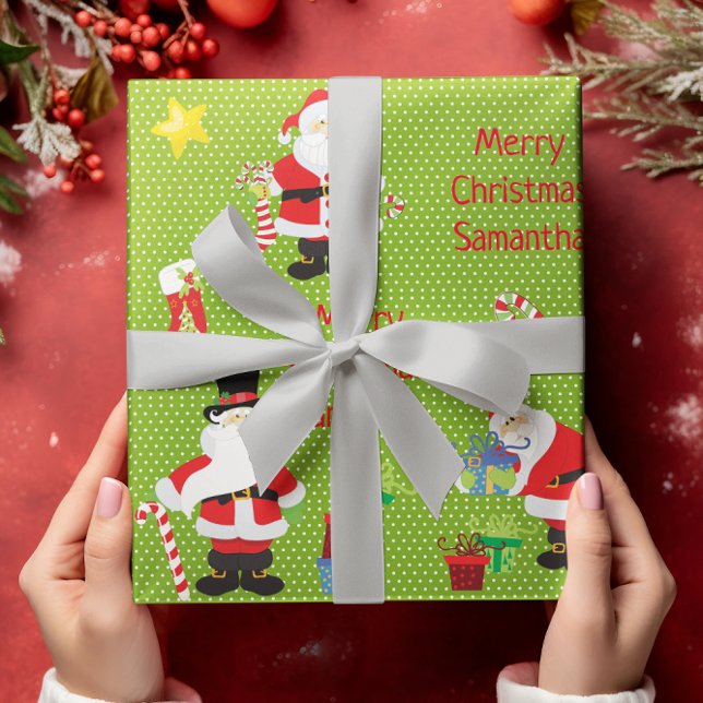 Cute Santa Personalized Merry Christmas Colourful Wrapping Paper (Creator Uploaded)