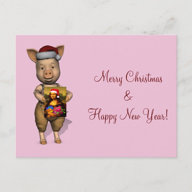 Cute Santa Piggie Showing Personalizable Image Holiday Postcard (Front)