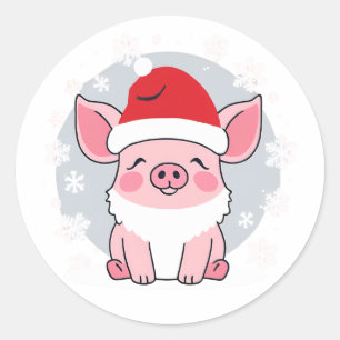 Cute Santa Piglet, Holiday Piggie Classic Round Sticker